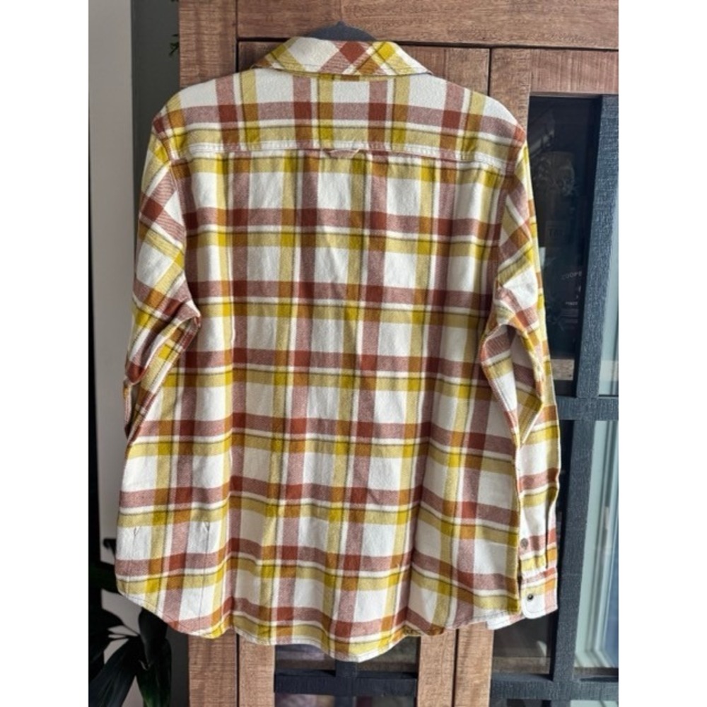 Prana Womens Golden Canyon Flannel Shirt Sweet Cream Plaid Organic Cotton L NEW - Picture 9 of 12